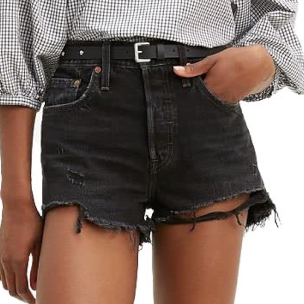 NWT Levi's 501 Black Jean Shorts Distressed Cut-Off Style
